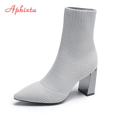 Metal Blade Heels Socks Boots Women Stretch Fabric Elastic Stilettos Heel