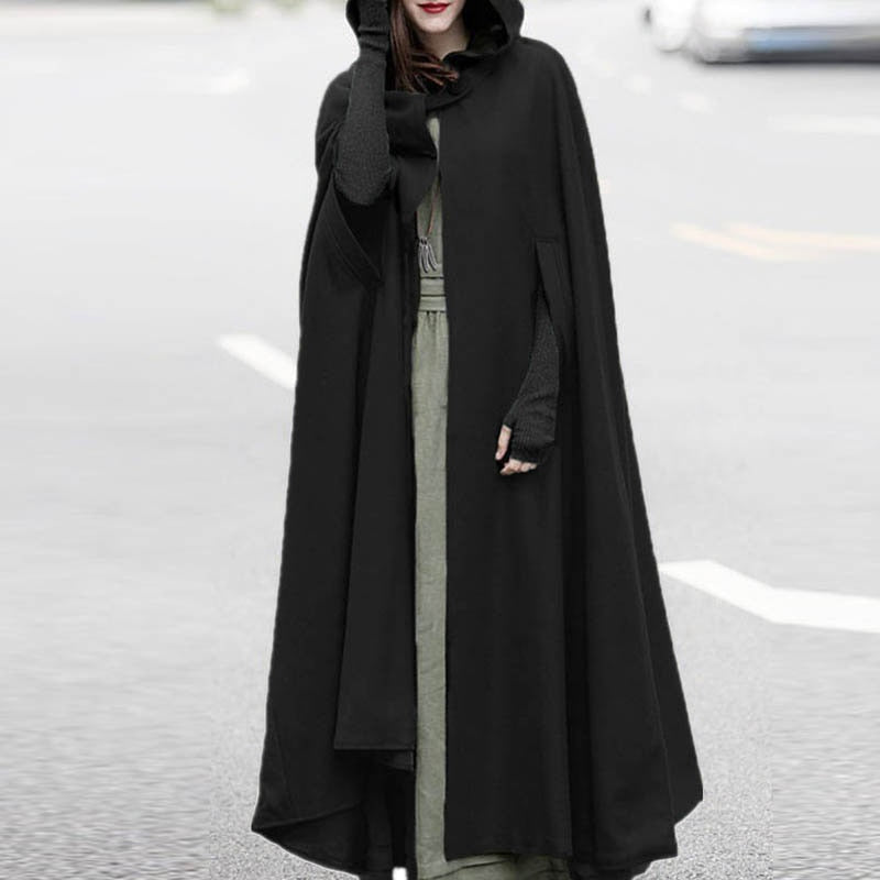 Women Autumn Winter Hoodies Long Cape Cloak Casual Hooded Coat