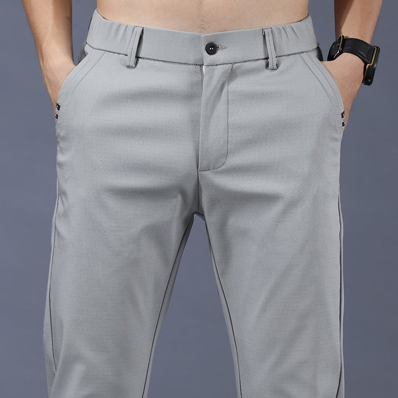 Spring Summer Pants Mens Stretch Korean Casual Slim Fit Elastic Waist