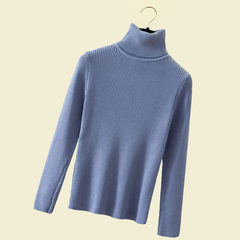 Turtleneck Women Pullover Sweater Spring Jumper Knitted Basic