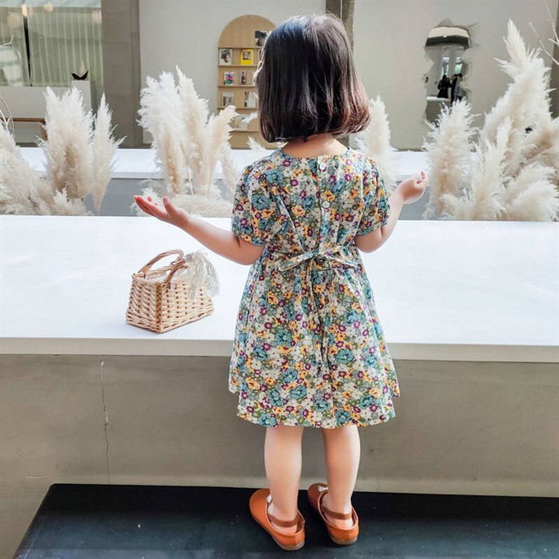 Girls Dress U-Neck Floral Lace Princess Dress Summer Baby Kids