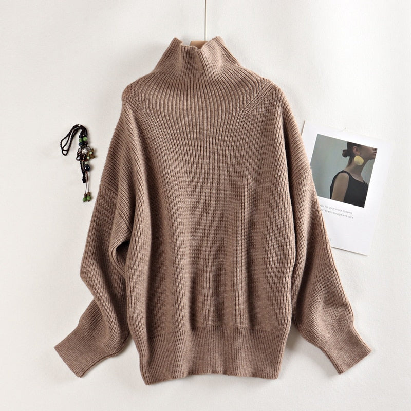 Wool Women's Sweater Autumn Winter Warm Turtlenecks Casual