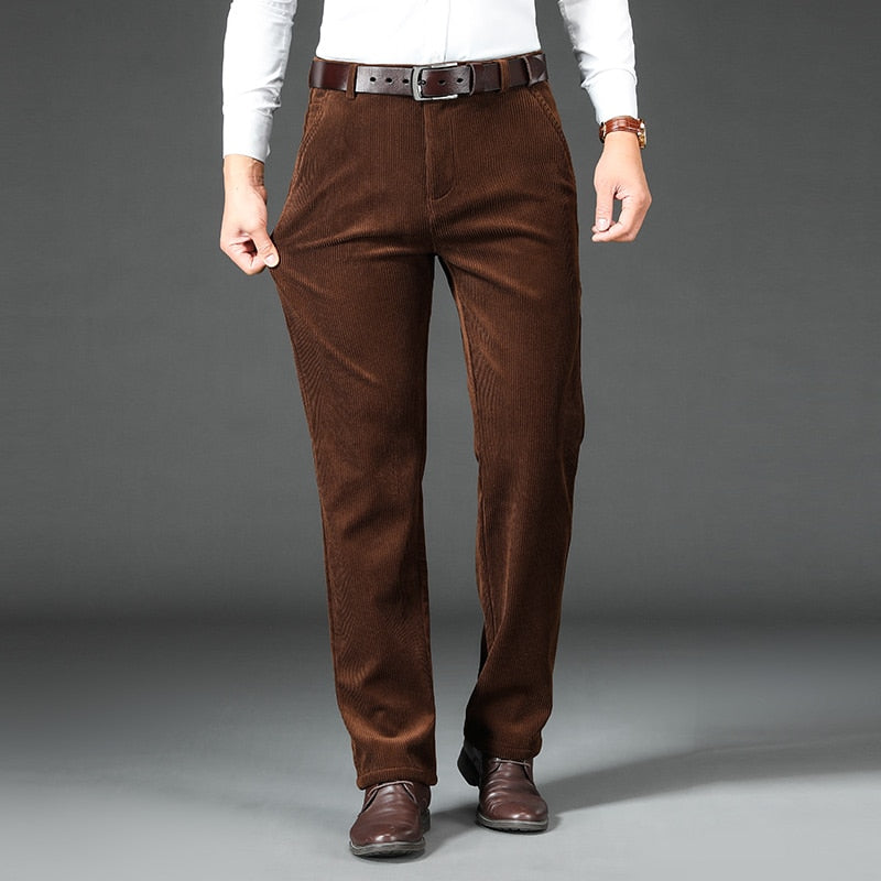 Winter Men Fleece Corduroy Pants Business Fashion Classic Style