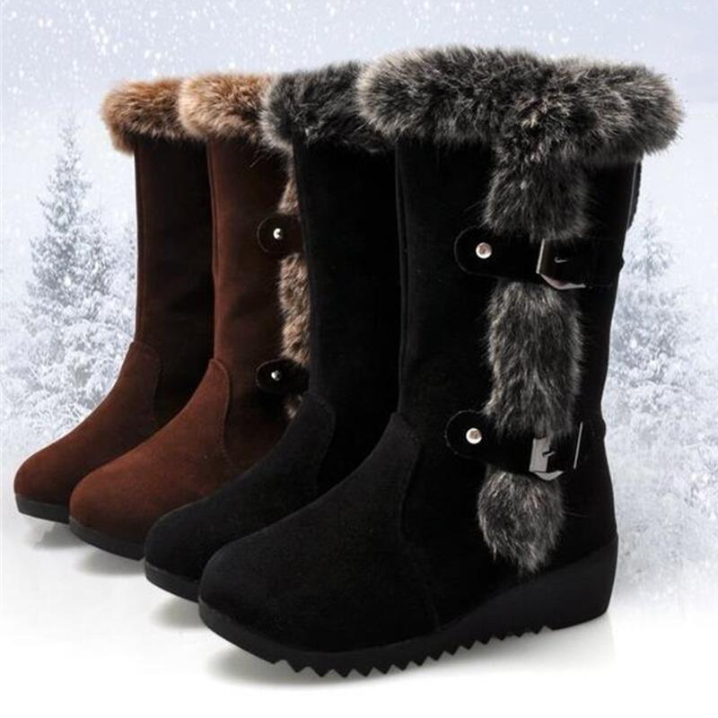 Winter Women Boots Casual Warm Fur Mid-Calf Boots shoes Women Slip-On