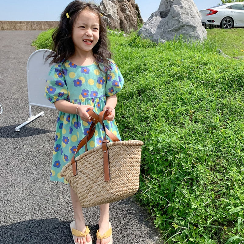 Summer Girls Dress Small Fresh Flower Dress Halter Temperament Short-Sleeved