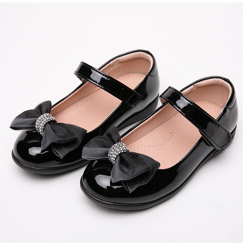 School Black Leather Shoes Girls Bow Princess Shoes Children