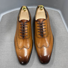 Size 38 To 47 Mens Oxford Shoes Wingtip Genuine Calf Leather Luxury Brand Lace