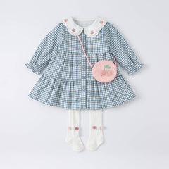 dave bella spring baby girls fashion plaid dress with a small bag party