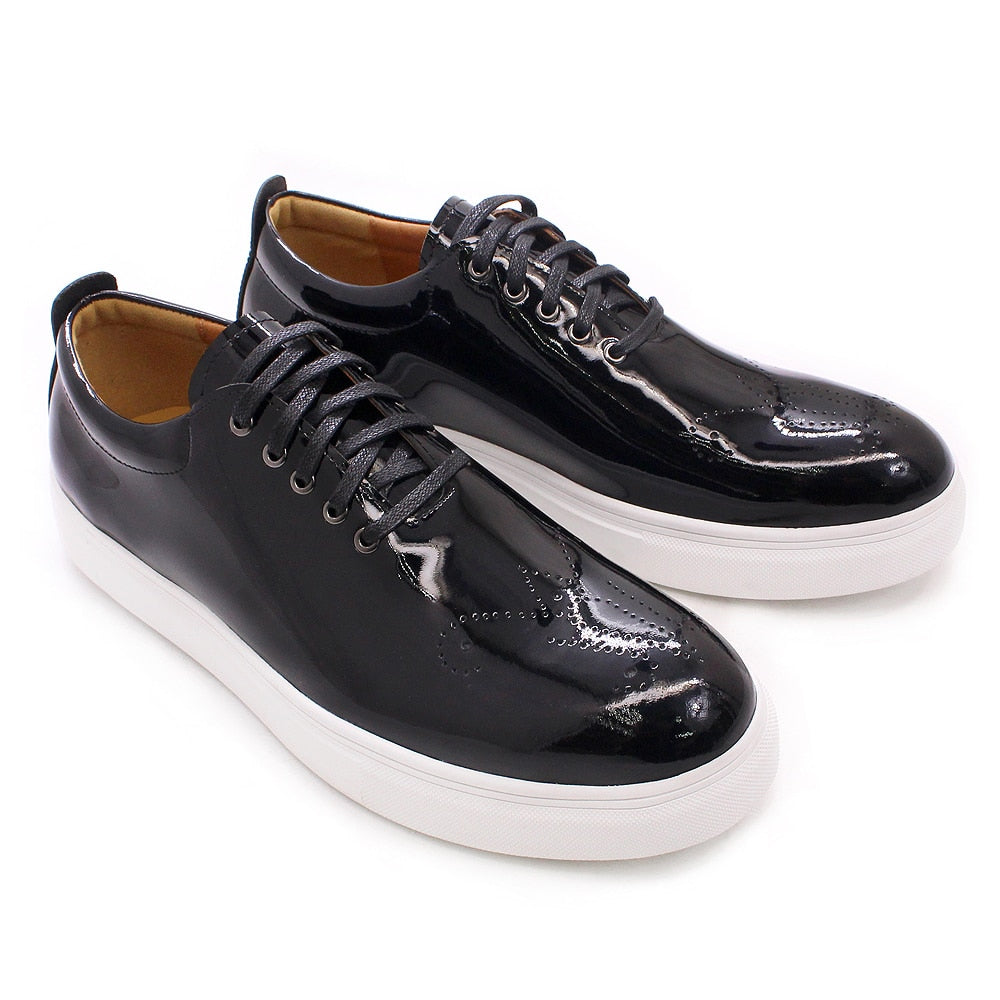 Luxury High Quality Mens Casual Shoes Patent Leather Lace Up Autumn