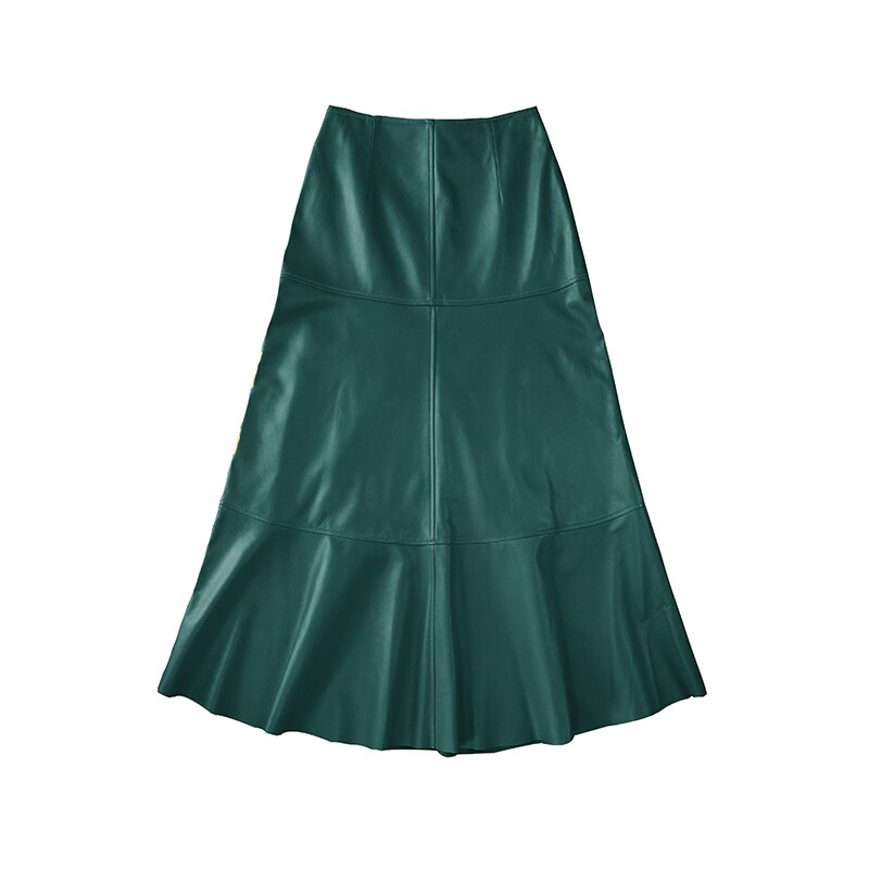 Maxi Skirt Women Female Harajuku Chic Genuine Leather 80cm Long Fishtail Jupe