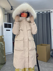 Winter Women Long Jacket Large Natural Fur Collar Hooded