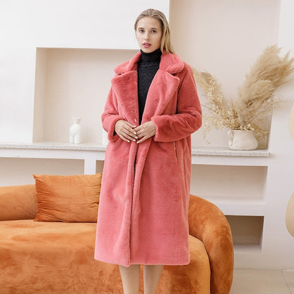 Elegant Long Winter Faux Fur Coat Women Fashion Plush Fur Coats Loose