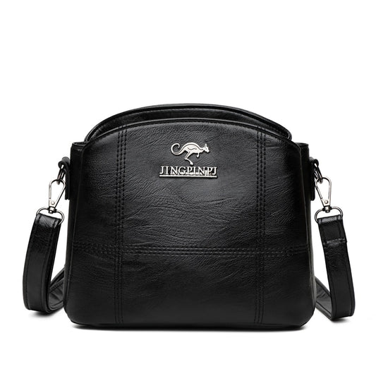 Solid Leather Small Crossbody Bags for Women Multi-Pocket Simple