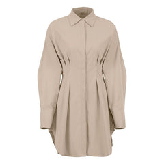 Autumn Winter Bodycon Dress Women Long Sleeve Khaki Pleated