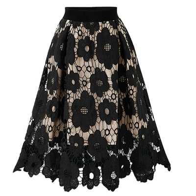 Women Elegant Fashion Flower Embroidery Hollow Out Lace Skirts