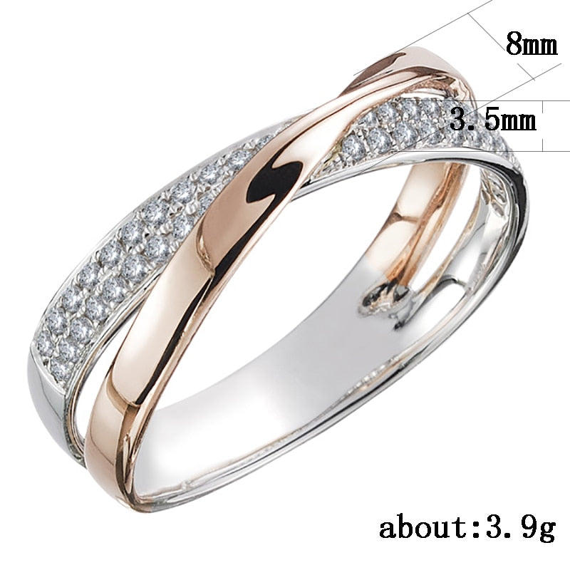 Huitan Fresh Two Tone X Shape Cross Ring for Women Wedding