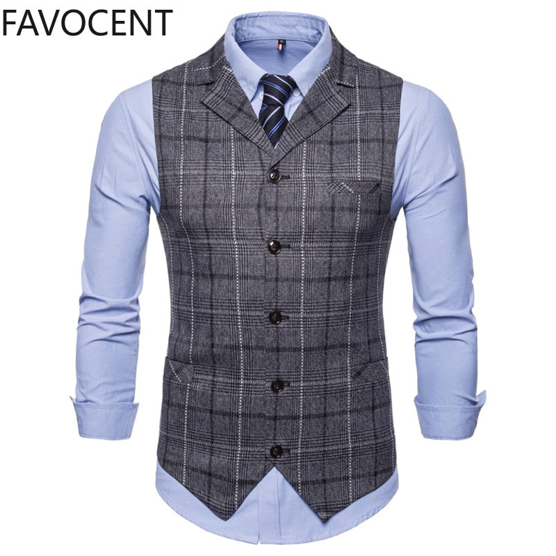 Mens Vest Casual Business Men Suit Vests Male Lattice Waistcoat