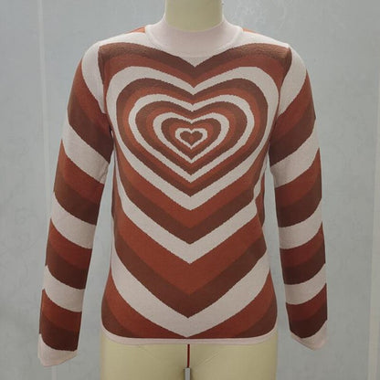 Y2K Aesthetics Sweater Women Heart Striped Fashion Sweaters E-girl Sweet