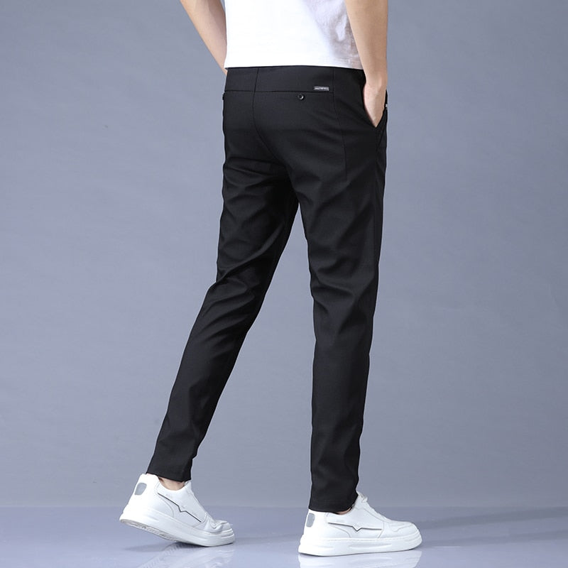 Spring Summer Pants Mens Stretch Korean Casual Slim Fit Elastic Waist