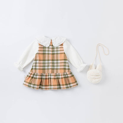 dave bella autumn baby girl fashion plaid draped dress with a small bag party dress kids