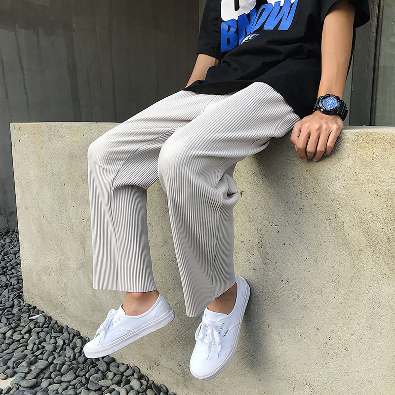 Pleated Straight Pants Men Fashion Elastic Waist Casual Pants Men