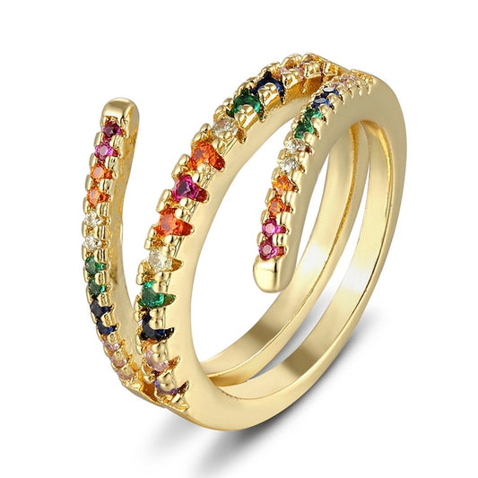 Punk Snake Rings For Women Rainbow CZ Stones Party Opening