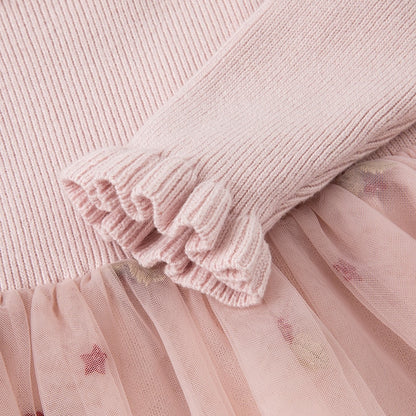 winter baby girl cute bow stars mesh sweater dress children fashion party dress