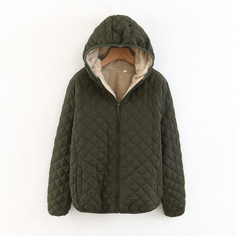 Women Autumn Winter Parkas Coat Jackets Female Lamb Hooded Plaid
