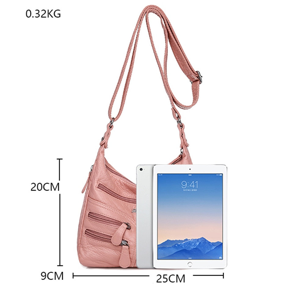 High Quality Women's Soft Leather Shoulder Bags Multi-Layer Casual