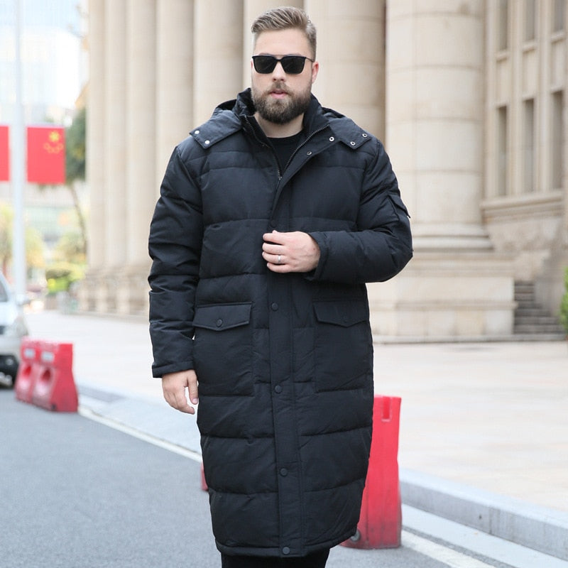 Extra Long Winter White Down Jacket Men 86% Black Cargo Thick Coat