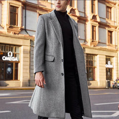 Mens Wool Coat Solid Long Sleeve Woolen Jackets Fleece Men Overcoat Streetwear