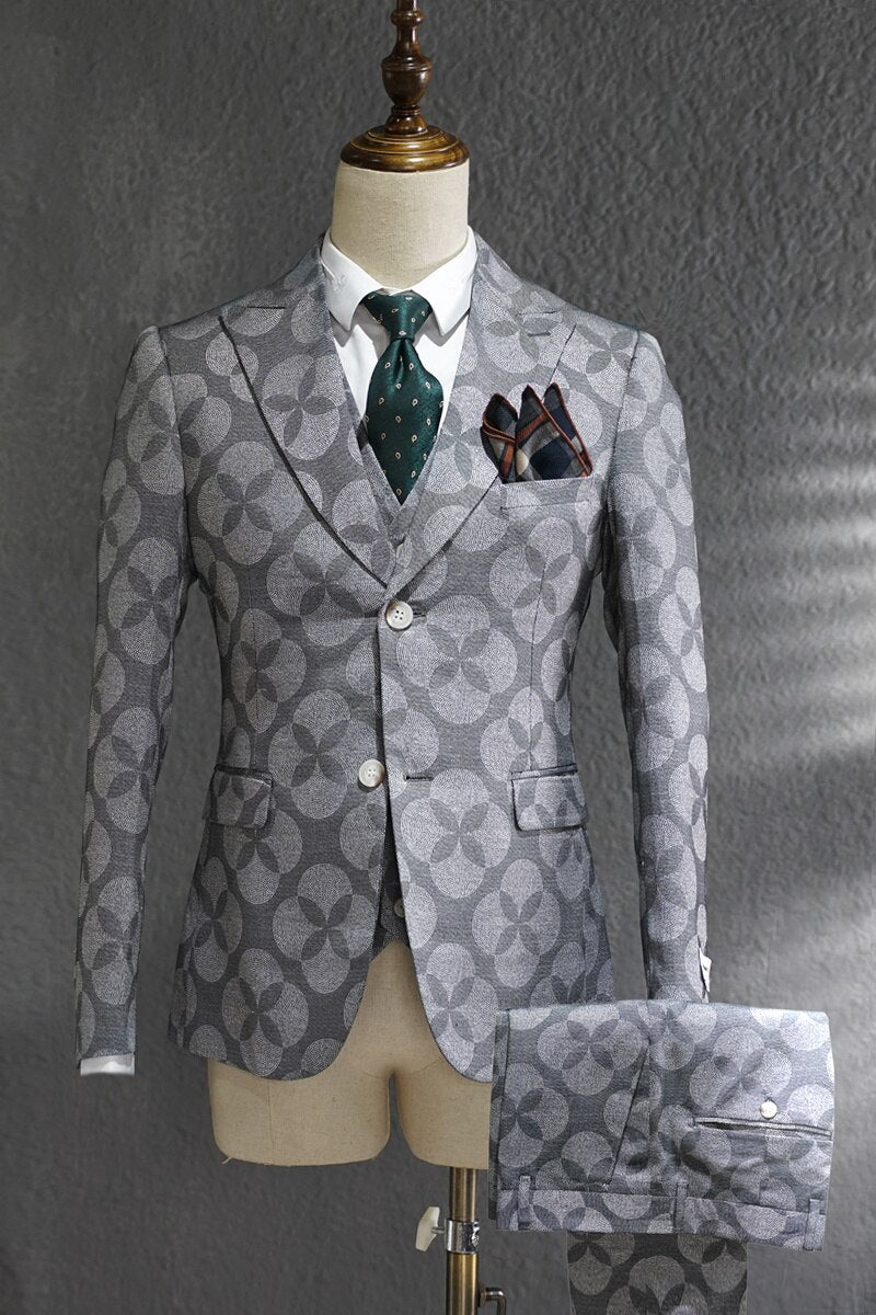 Tuxedo for Mens: Suit Men Leisure Business Formal Dress Trend Print Bridegroom