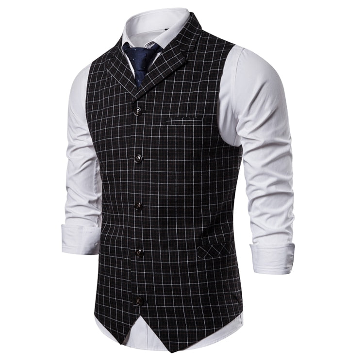 Mens Vest Casual Business Men Suit Vests Male Lattice Waistcoat