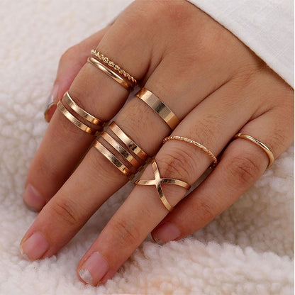 Bohemian Vintage Gold Crystal Geometric Joint Ring Set for Women Star