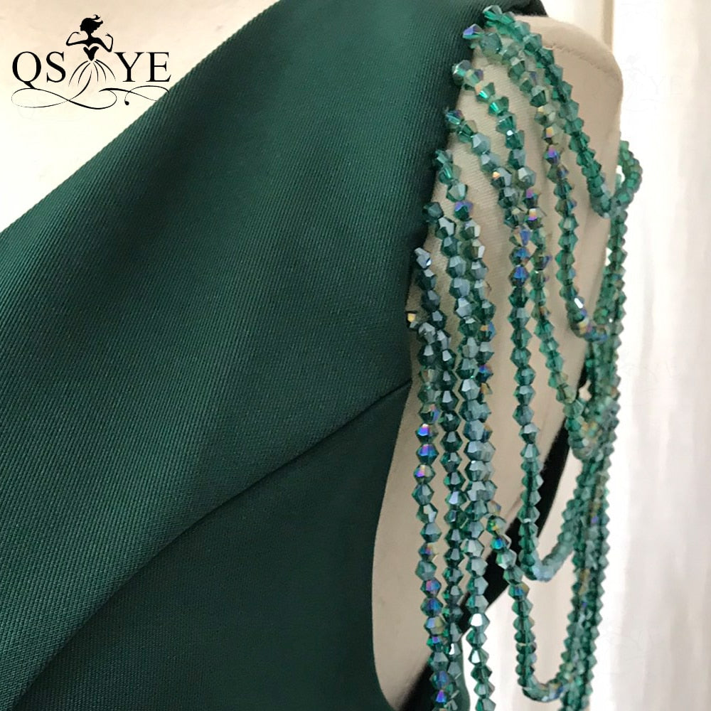 Homecoming Dresses: Prom Dress Stretch Ruffles Emerald Evening Dress V Neck Formal