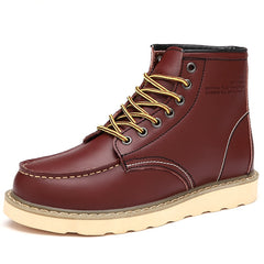 Red Retro Leather Boots Men Fur Warm Winter Boots Comfort British Style