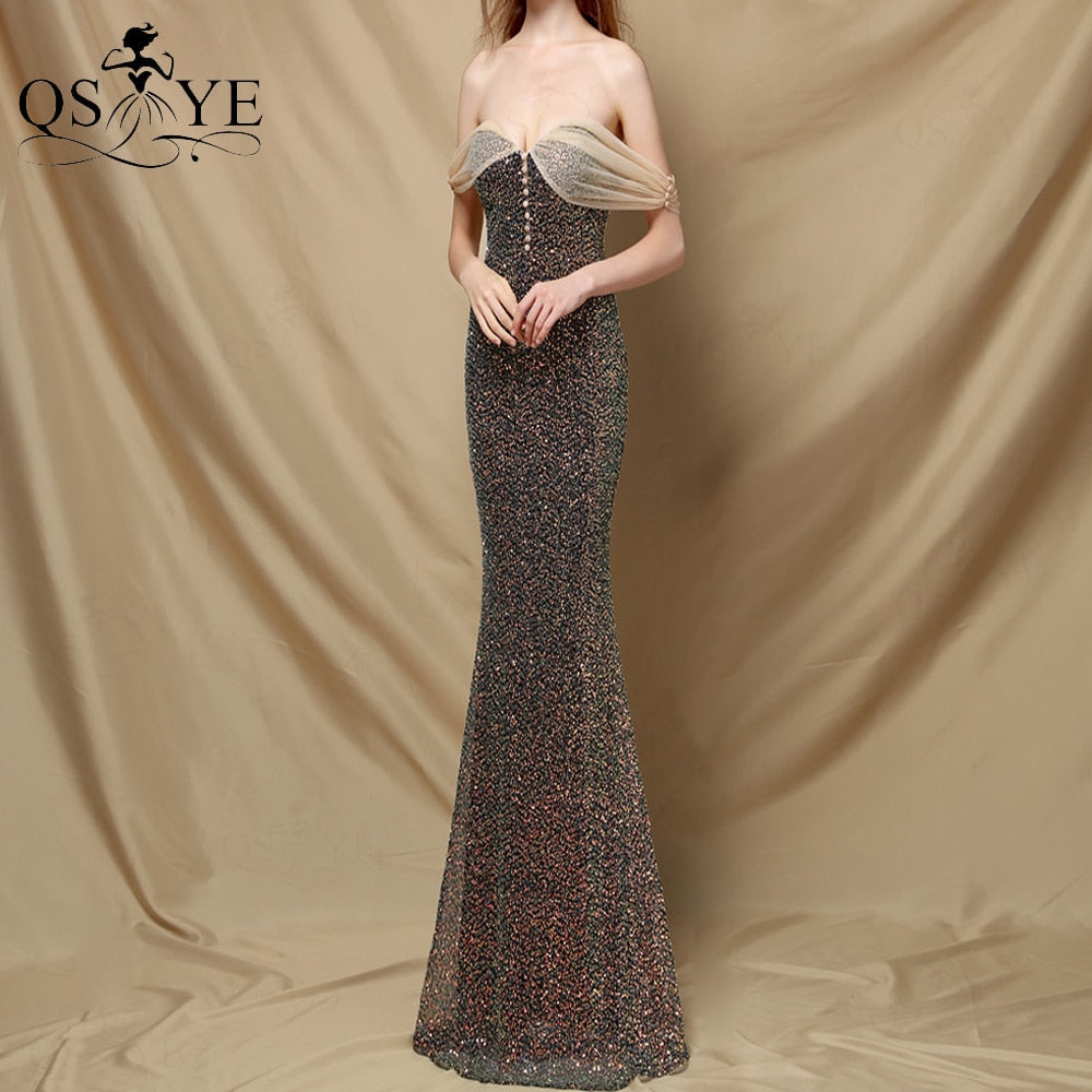 Homecoming Dresses: Prom Dress Side Sleeves Mermaid Evening Gown Buttons Sequin