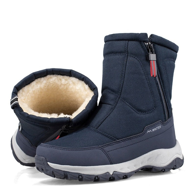 Winter Mens Hiking Boots Couple Snow Boots Plus Velvet Warm Side