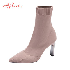 Metal Blade Heels Socks Boots Women Stretch Fabric Elastic Stilettos Heel