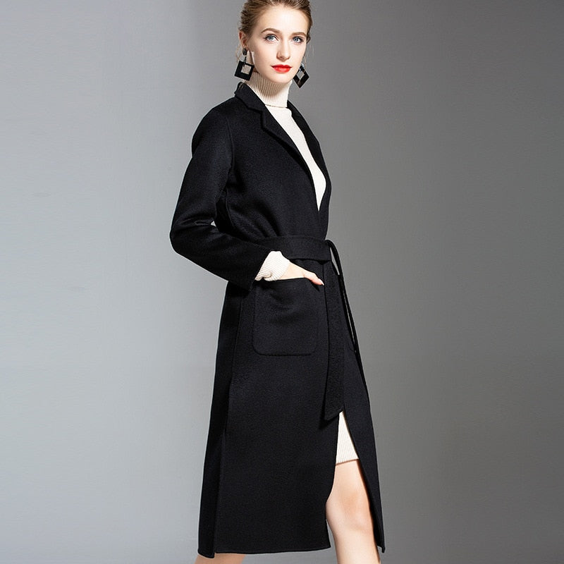 European and American water wave cashmere coat women medium