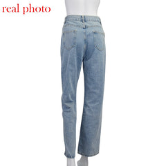 Casual Fashion Straight Denim High Waist Jeans Women Pants