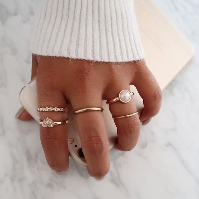 Vintage Boho Crystal Butterfly Rings Set For Women Zircon Leaves Stars