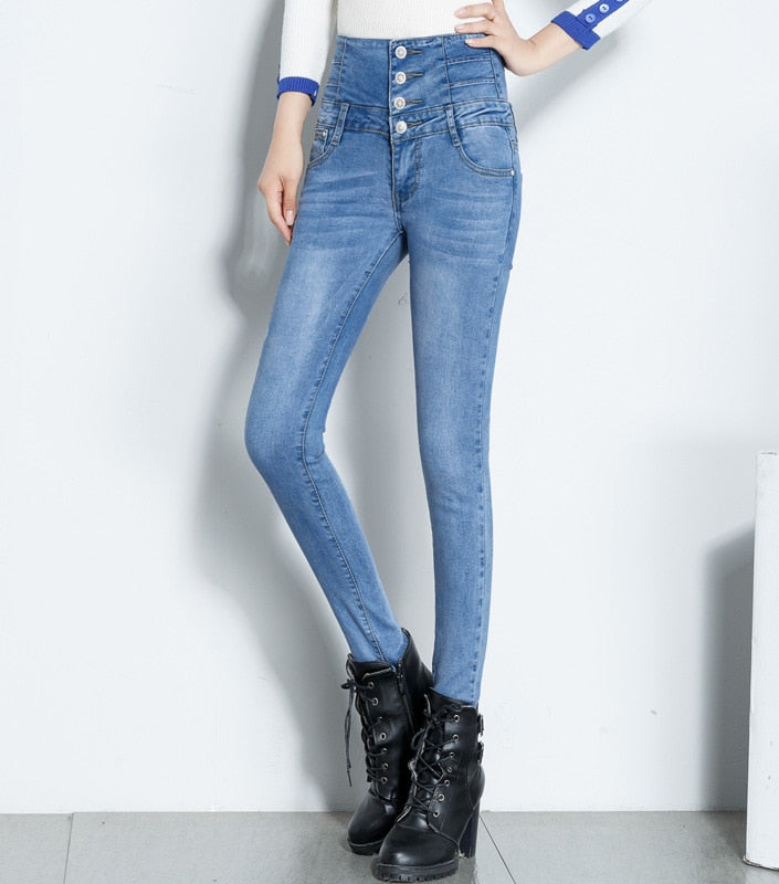 Womens skinny Jeans High Waist Fashion Slim Denim Long Pencil Pants Woman
