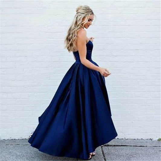 Navy Blue Prom Dress Sweetheart A-line Short Front Long Back Women