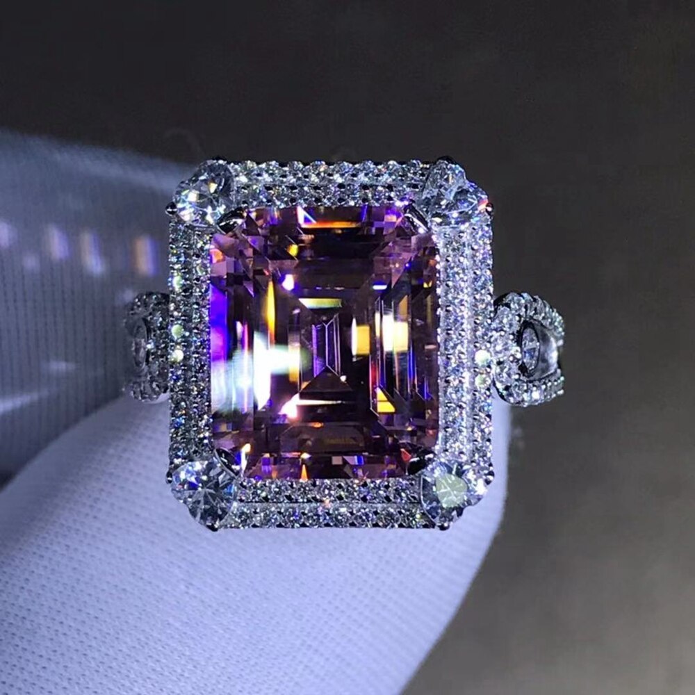 Luxury 925 Sterling Silver 3EX Emerald Cut 5CT VVS Pink Created