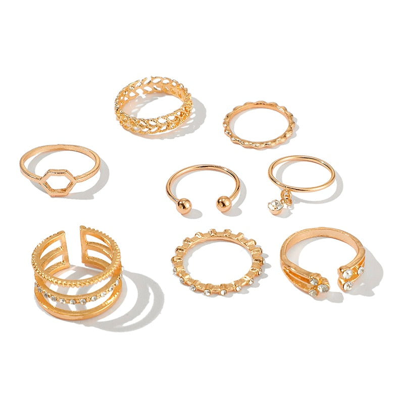 Tocona 8pcs/sets Hollow Out Rings for Women Men Charms Clear Crystal