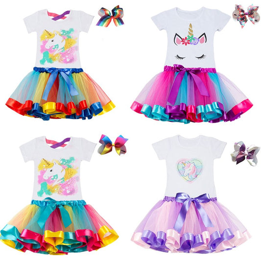 Kids Clothes Summer Fashion Unicorn T shirt whit Skirt Baby Girls Clothes
