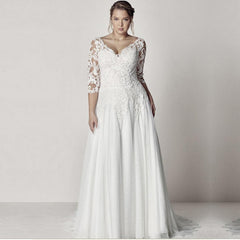 A-line Plus Size Wedding Dress With Sleeve Lace Appliques Backless
