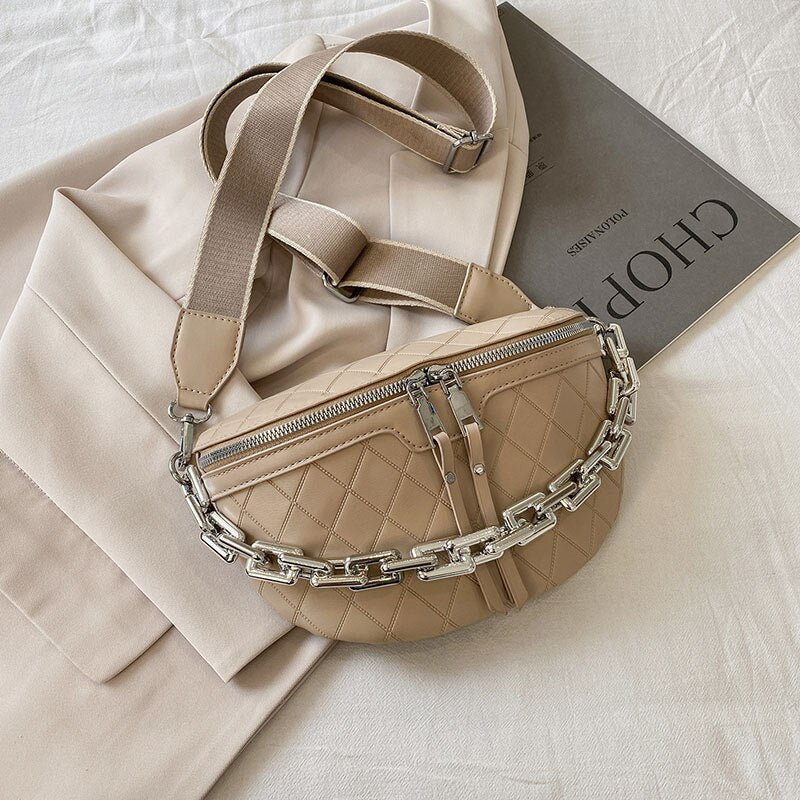 Thick Chain Waist Bag Women Luxury Leather Fanny Pack Female Fashion