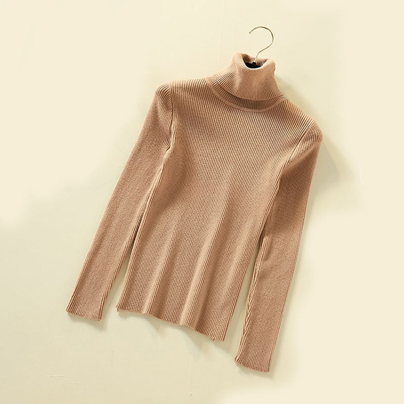 Turtleneck Women Pullover Sweater Spring Jumper Knitted Basic